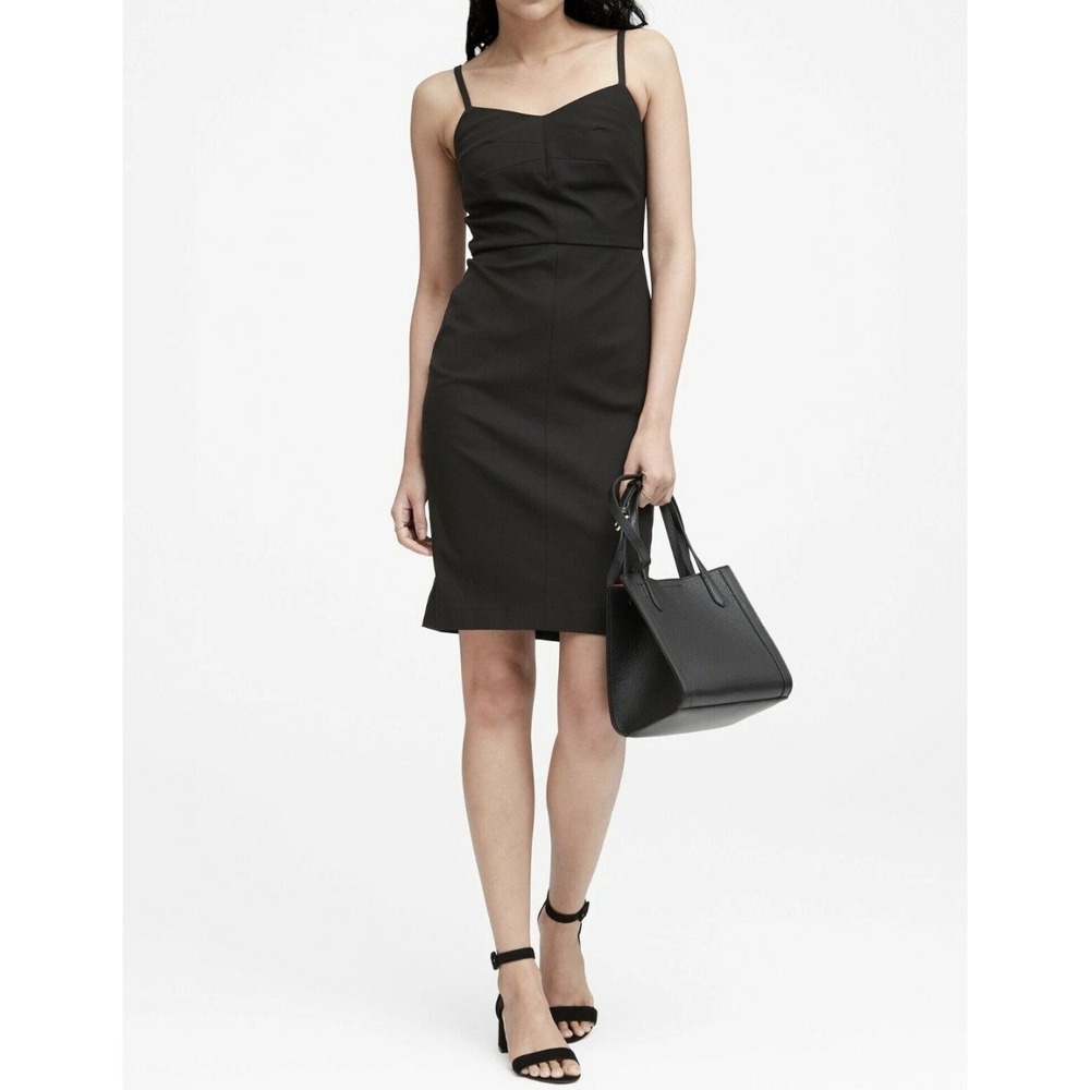 NWT BANANA REPUBLIC $109 Black Bi-Stretch Sloan Strappy Cami Sheath Dress 4